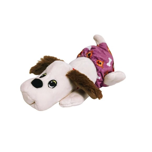 Pound Puppies Newborns Plush 2023 White Puppy Brown Ears Dog W/ Purple Diaper 8" - Picture 1 of 4